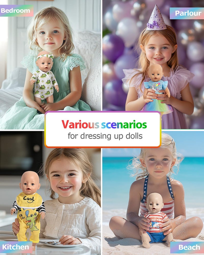 ARTST Baby Doll Clothes 8 Set 14-16 inch Baby Doll Accessories Outfit with Headbands for 43cm New Born Baby Dolls 15 inch Bitty Baby Doll 18 inch Doll - Image 4